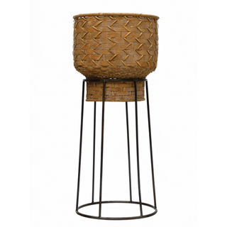 28" Rattan Planter with Metal Stand