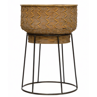 22" Rattan Planter with Metal Stand